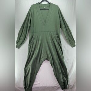 Intimately Free People Just Because Jumpsuit Green Size Small V Neck Long Sleeve